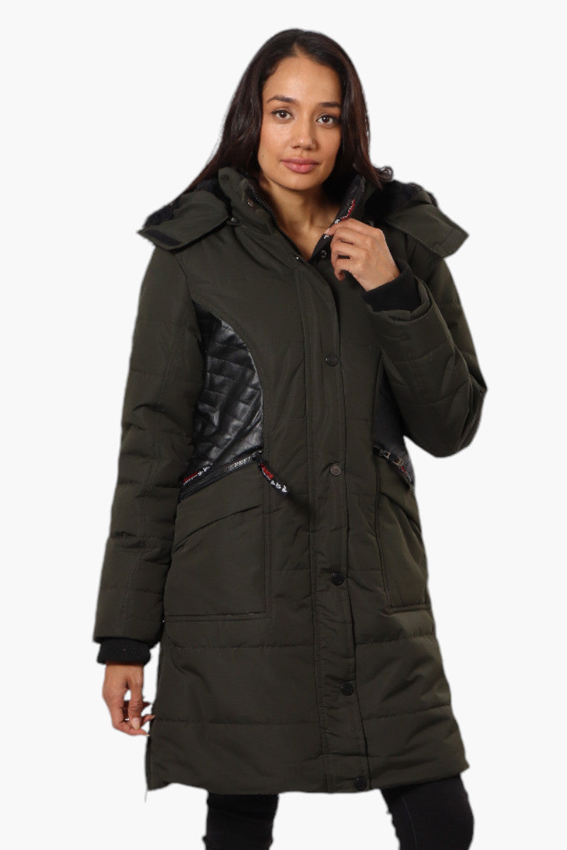 Canada Weather Gear Vegan Leather Insert Parka Jacket - Olive - Womens Parka Jackets - Canada Weather Gear