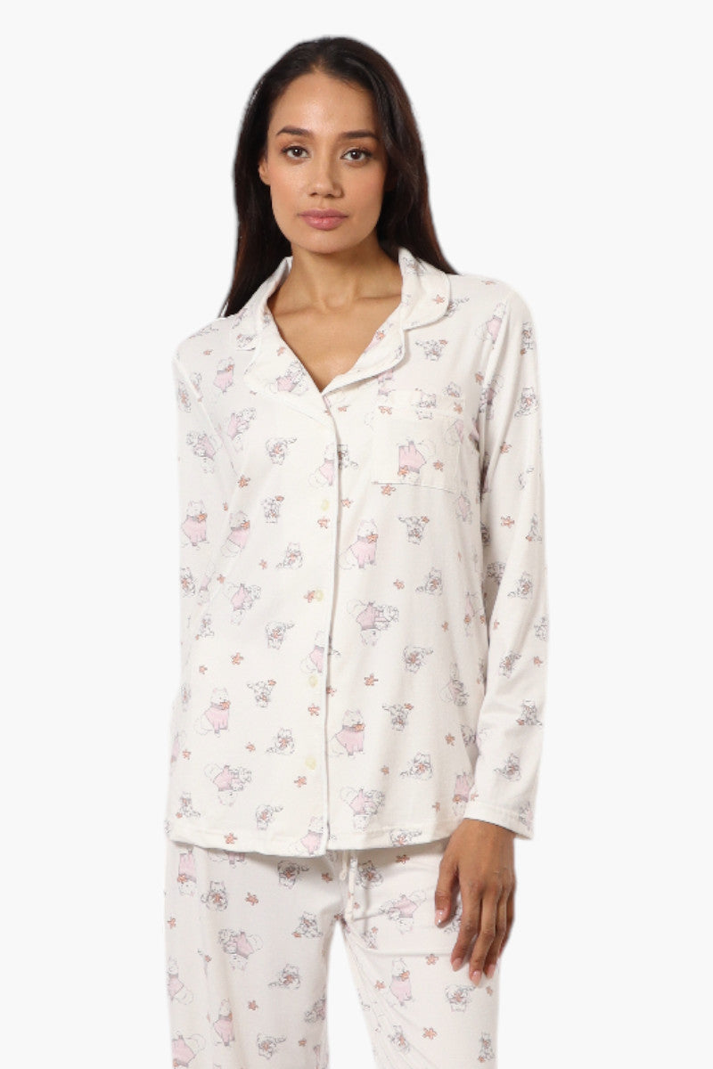 Canada Weather Gear Cats & Dogs Pattern Button Down Pajama Top - White - Womens Pajamas - Canada Weather Gear