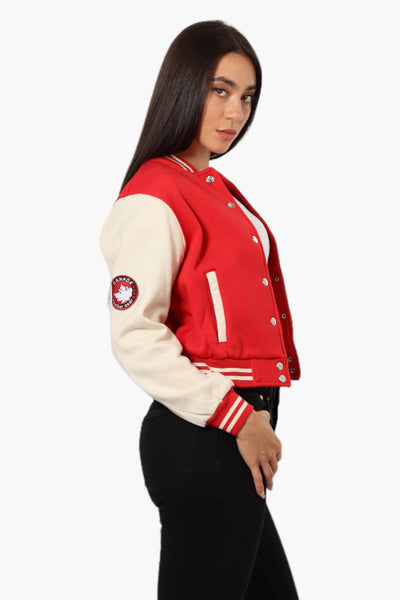 Canada Weather Gear Contrast Sleeve Varsity Lightweight Jacket - Red - Womens Lightweight Jackets - Canada Weather Gear