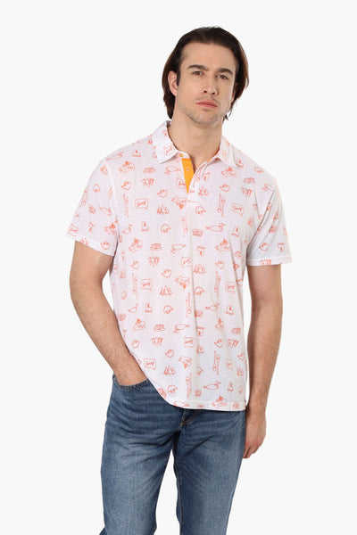 Canada Weather Gear Canadiana Pattern Polo Shirt - White - Mens Polo Shirts - Canada Weather Gear