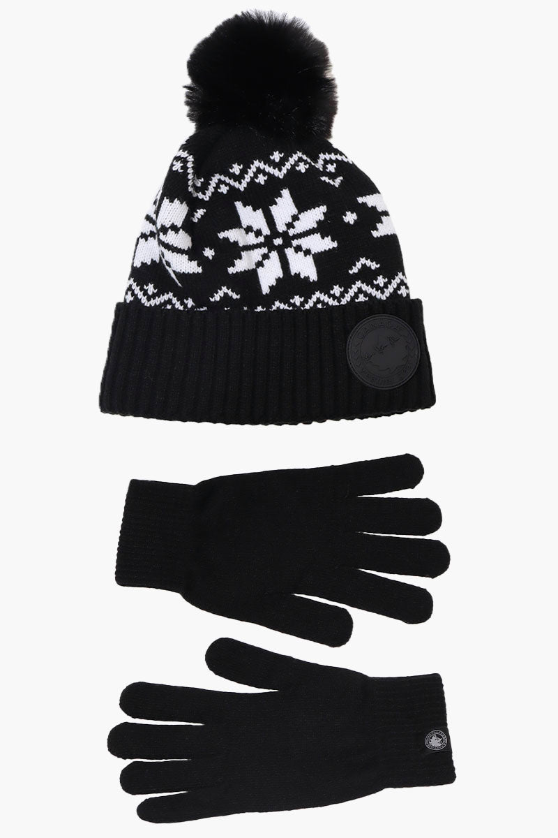 Canada Weather Gear Gloves Festive Pom Pom Hat Set - Black - Womens Hats - Canada Weather Gear