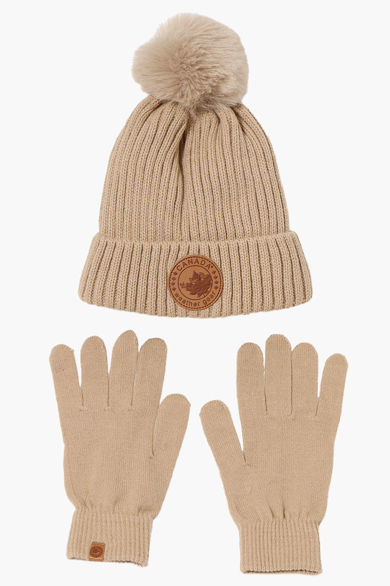 Canada Weather Gear Gloves Pom Pom Hat Set - Beige - Womens Hats - Canada Weather Gear