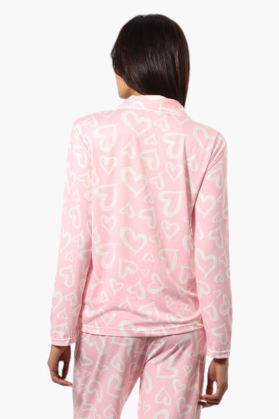 Canada Weather Gear Heart Pattern Button Down Pajama Top - Pink - Womens Pajamas - Canada Weather Gear