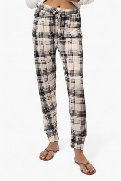 Canada Weather Gear Plaid Tie Waist Jogger Pajama Pants - Beige - Womens Pajamas - Canada Weather Gear