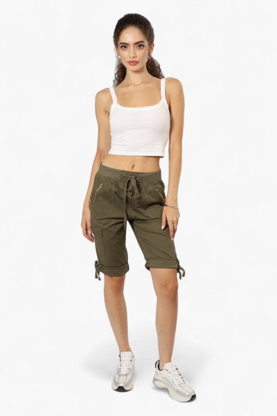 Canada Weather Gear Cuffed Tie Waist Cargo Capris - Olive - Womens Shorts & Capris - Canada Weather Gear