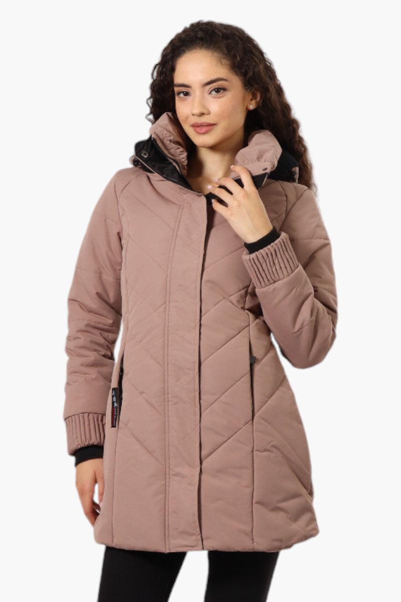 Canada Weather Gear Chevron Quilted Parka Jacket - Brown - Womens Parka Jackets - Canada Weather Gear