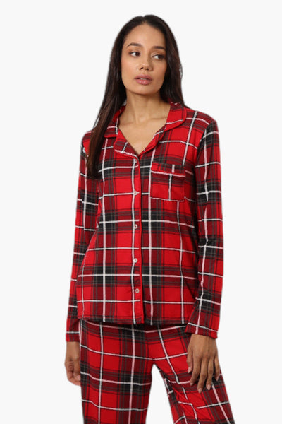 Canada Weather Gear Plaid Button Down Pajama Top - Red - Womens Pajamas - Canada Weather Gear