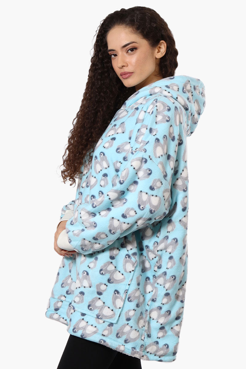 Cuddly Canuckies Penguin Pattern Oversized Pajama Hoodie - Blue - Womens Pajamas - Canada Weather Gear