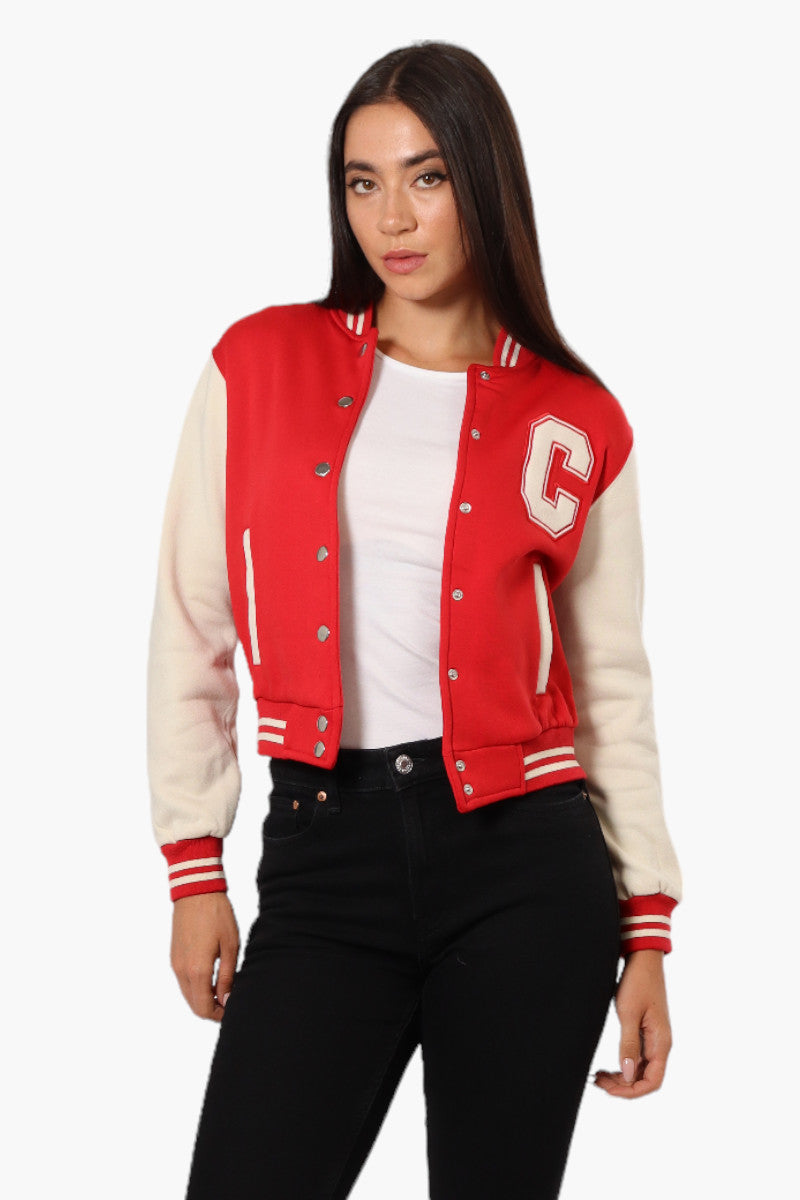 Canada Weather Gear Contrast Sleeve Varsity Lightweight Jacket - Red - Womens Lightweight Jackets - Canada Weather Gear