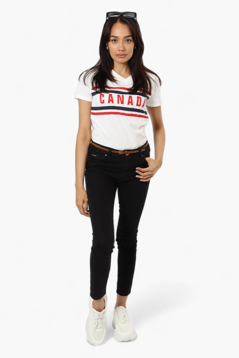 Canada Weather Gear Striped Canada Print Tee - White - Womens Tees & Tank Tops - Canada Weather Gear