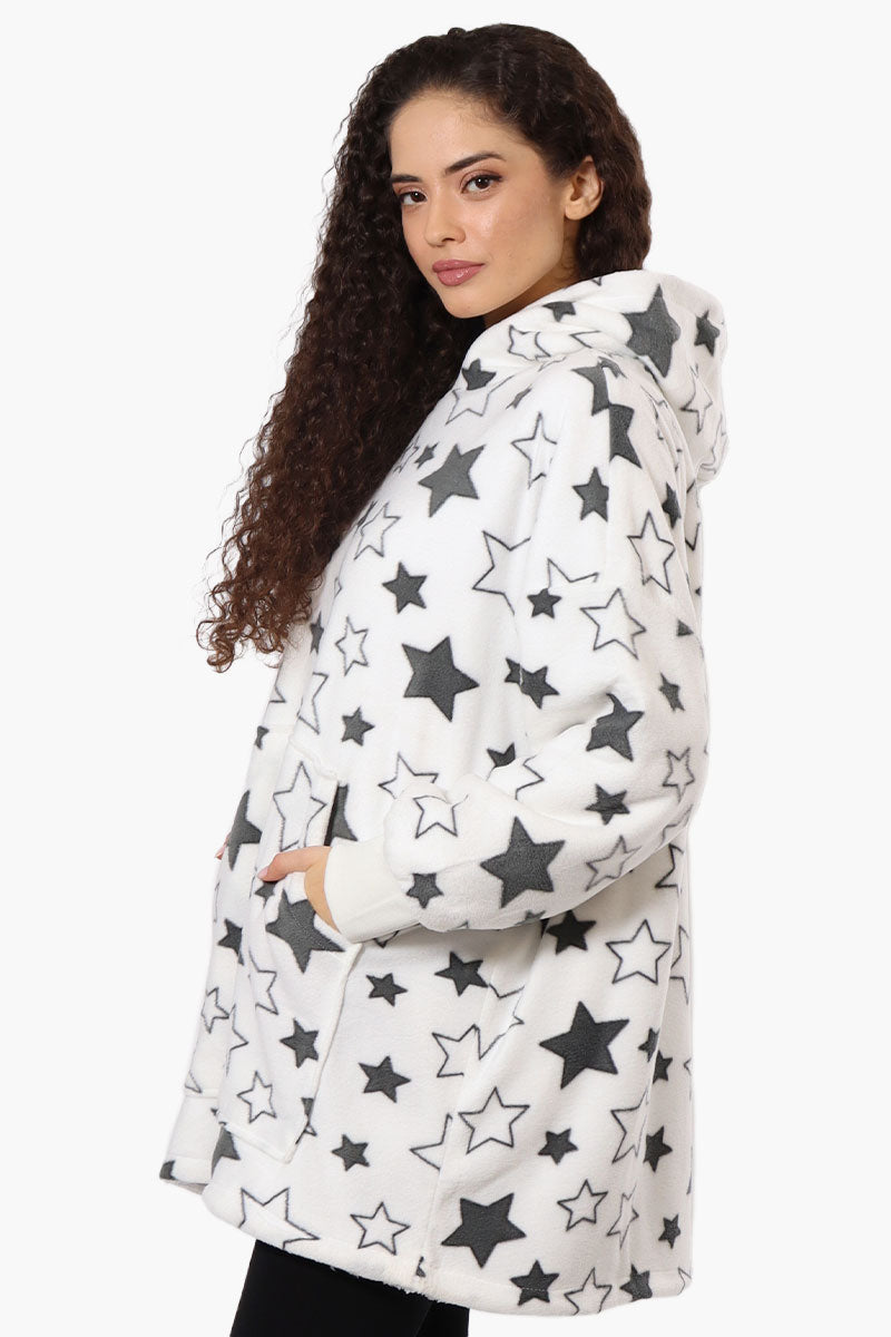 Cuddly Canuckies Star Pattern Oversized Pajama Hoodie - White - Womens Pajamas - Canada Weather Gear