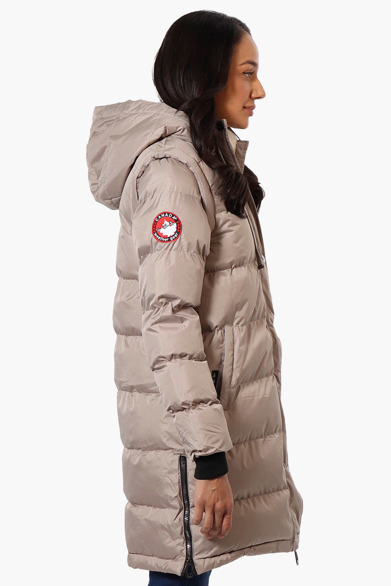 Canada Weather Gear Side Slit Puffer Parka Jacket - Beige - Womens Parka Jackets - Canada Weather Gear