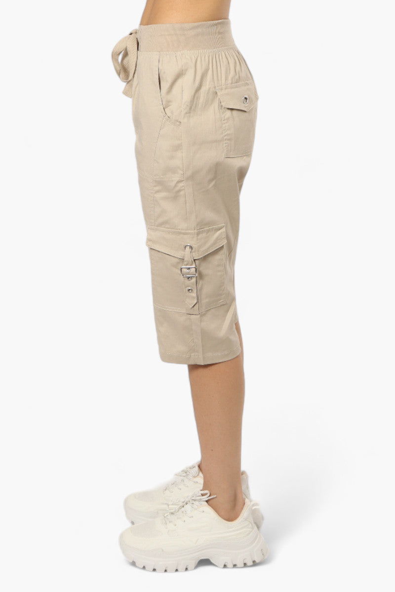 Canada Weather Gear Tie Waist Cargo Capris - Beige - Womens Shorts & Capris - Canada Weather Gear