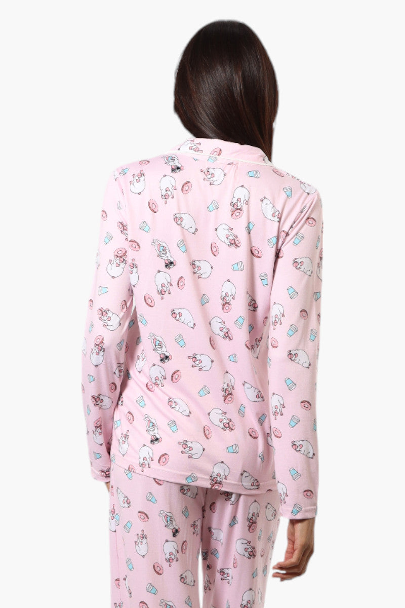 Canada Weather Gear Pug Pattern Button Down Pajama Top - Pink - Womens Pajamas - Canada Weather Gear