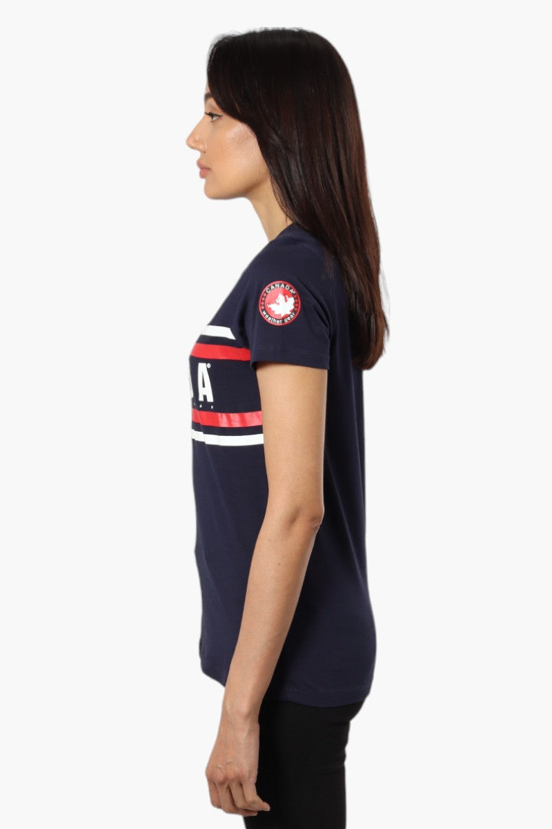 Canada Weather Gear Striped Canada Print Tee - Navy - Womens Tees & Tank Tops - Canada Weather Gear