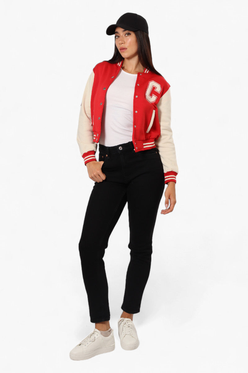 Canada Weather Gear Contrast Sleeve Varsity Lightweight Jacket - Red - Womens Lightweight Jackets - Canada Weather Gear