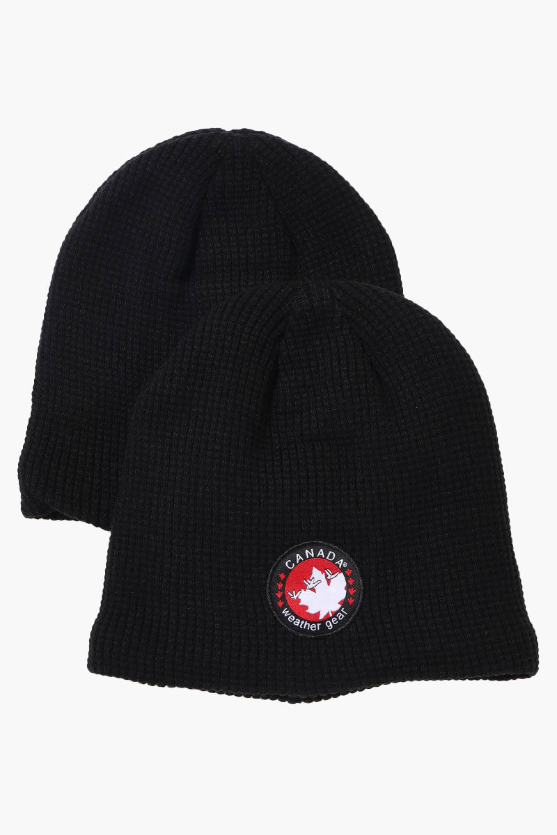 Canada Weather Gear 2 Pack Plush Lined Beanie Hat - Black - Mens Hats - Canada Weather Gear