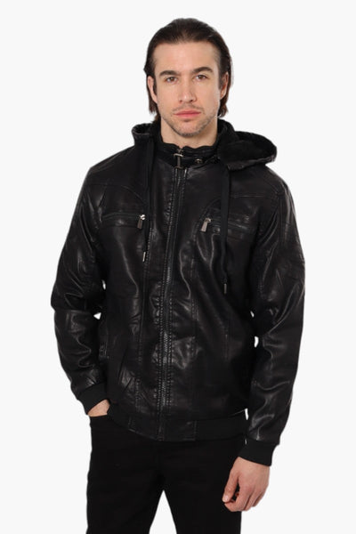 Super Triple Goose Hooded Vegan Leather Moto Jacket - Black - Mens Moto Jackets - Canada Weather Gear
