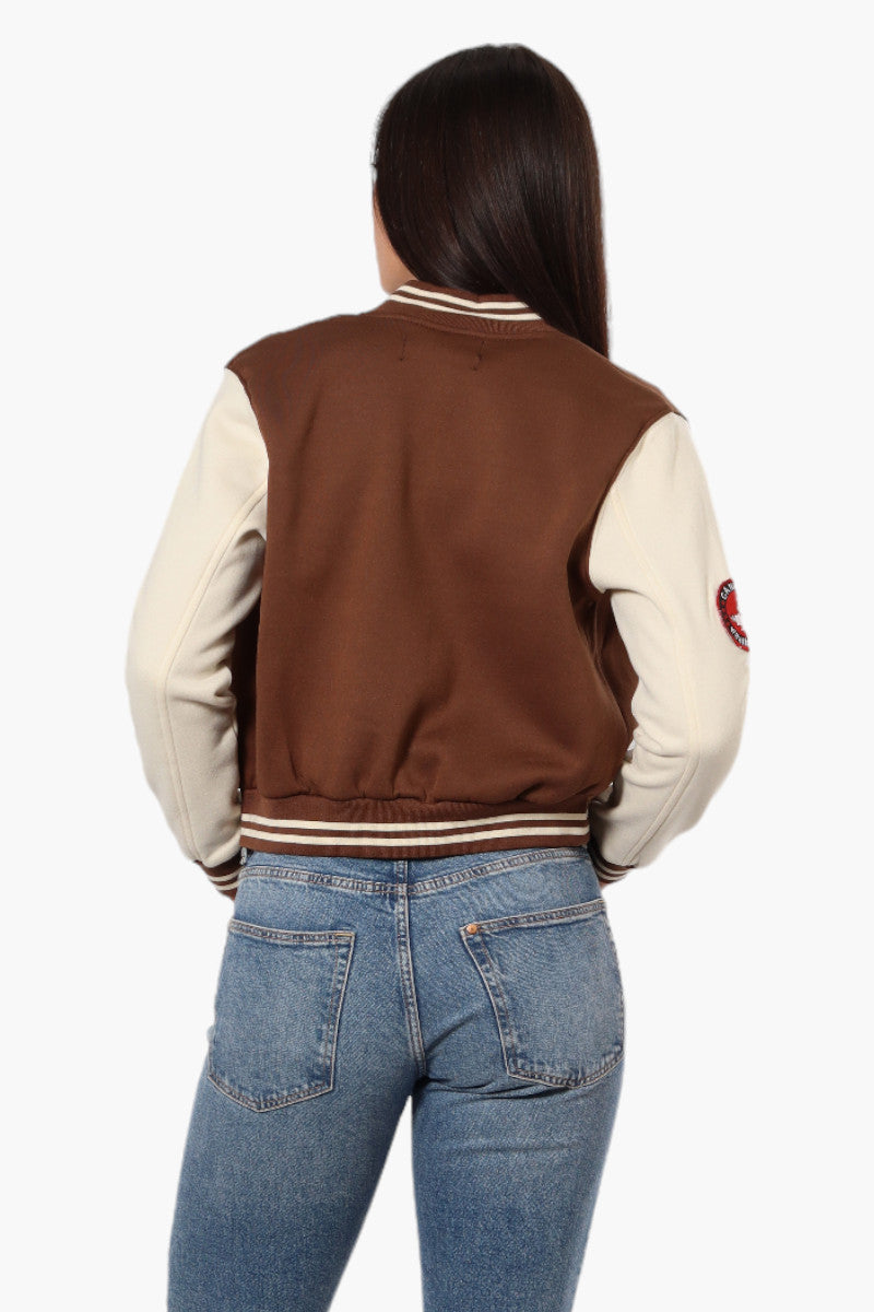 Canada Weather Gear Contrast Sleeve Varsity Lightweight Jacket - Brown - Womens Lightweight Jackets - Canada Weather Gear