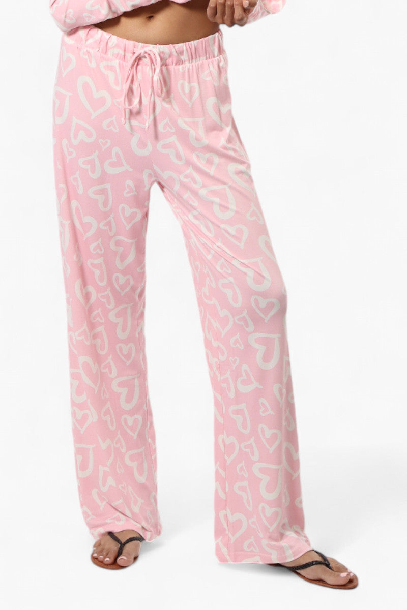 Canada Weather Gear Heart Pattern Wide Leg Pajama Pants - Pink - Womens Pajamas - Canada Weather Gear