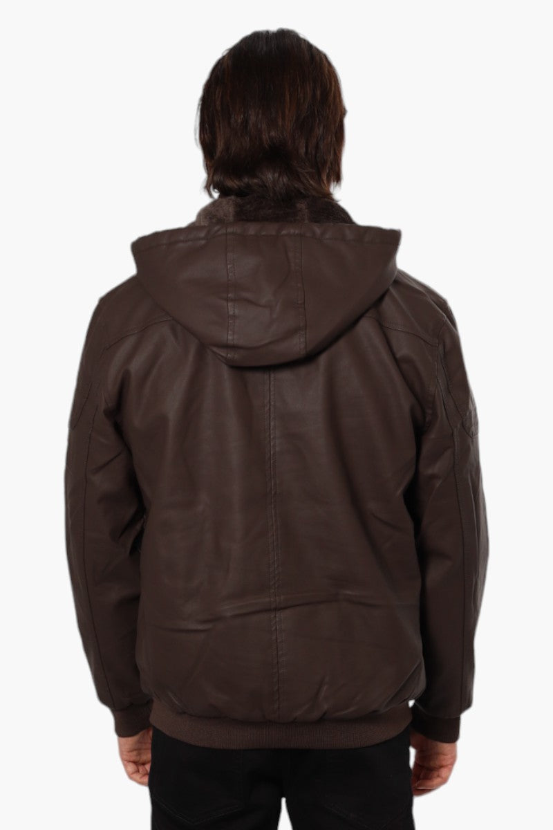 Super Triple Goose Hooded Vegan Leather Moto Jacket - Brown - Mens Moto Jackets - Canada Weather Gear