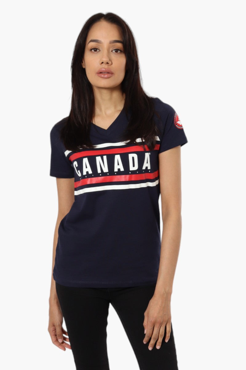 Canada Weather Gear Striped Canada Print Tee - Navy - Womens Tees & Tank Tops - Canada Weather Gear