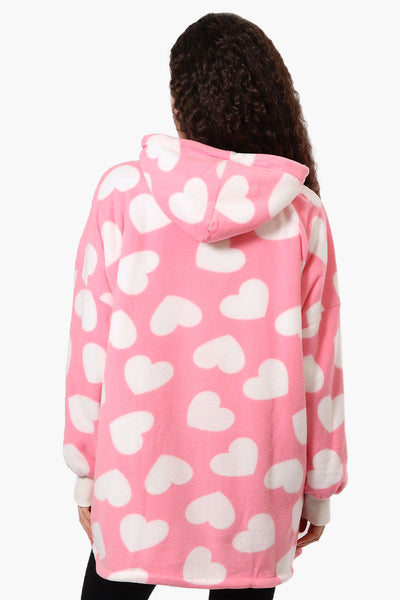 Cuddly Canuckies Heart Pattern Oversized Pajama Hoodie - Pink - Womens Pajamas - Canada Weather Gear