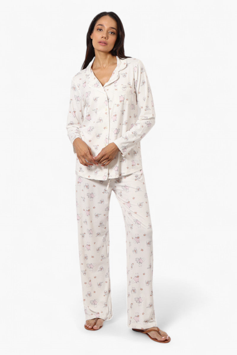 Canada Weather Gear Cats & Dogs Pattern Button Down Pajama Top - White - Womens Pajamas - Canada Weather Gear