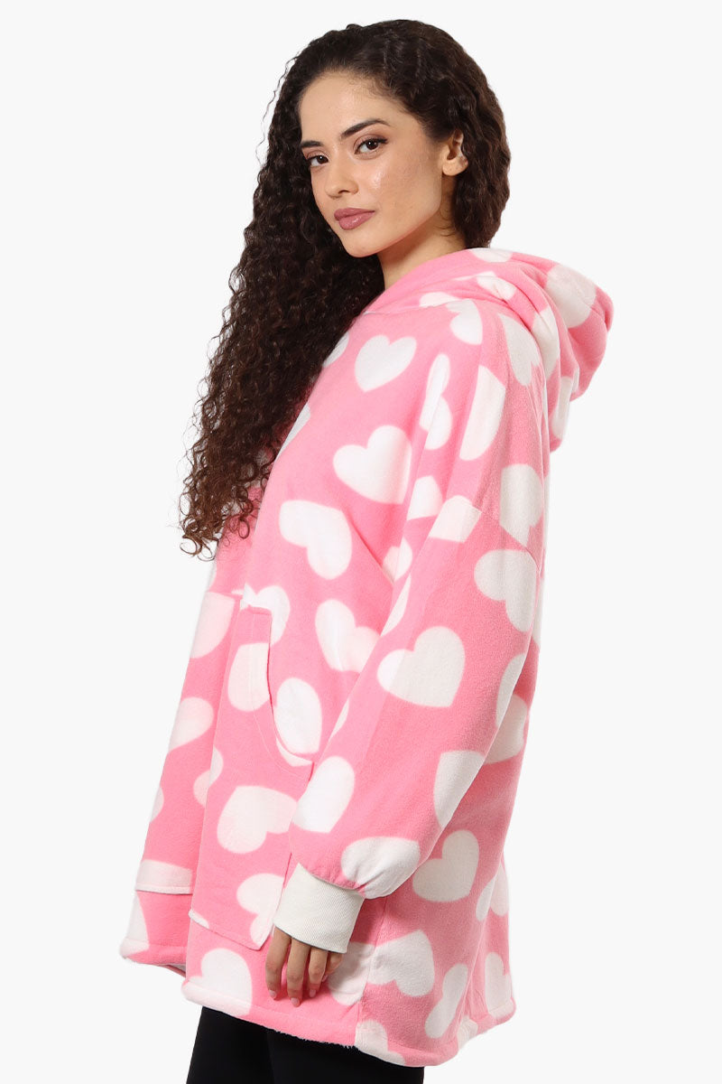 Cuddly Canuckies Heart Pattern Oversized Pajama Hoodie - Pink - Womens Pajamas - Canada Weather Gear