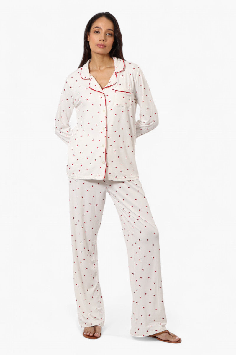 Canada Weather Gear Ladybug Pattern Wide Leg Pajama Pants - White - Womens Pajamas - Canada Weather Gear