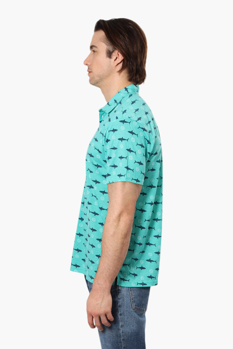 Canada Weather Gear Shark Pattern Polo Shirt - Teal - Mens Polo Shirts - Canada Weather Gear