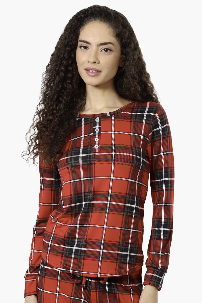 Canada Weather Gear Plaid Henley Pajama Top - Red - Womens Pajamas - Canada Weather Gear