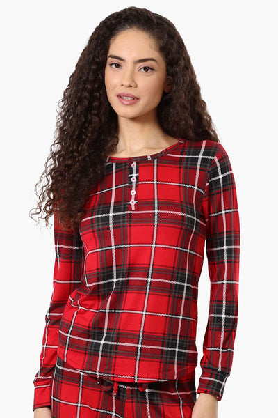 Canada Weather Gear Plaid Henley Pajama Top - Red - Womens Pajamas - Canada Weather Gear