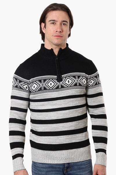 Canada Weather Gear Patterned 1/4 Zip Pullover Sweater - Black - Mens Pullover Sweaters - Canada Weather Gear