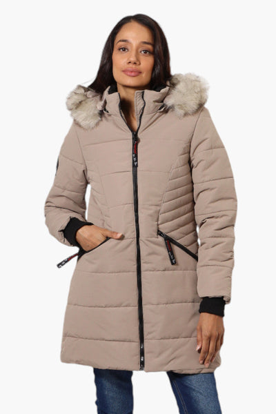 Canada Weather Gear Vegan Fur Hood Puffer Parka Jacket - Beige - Womens Parka Jackets - Canada Weather Gear