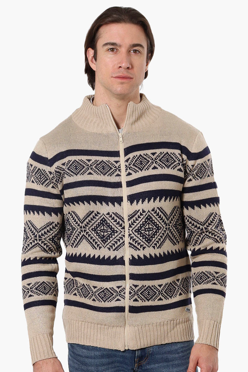 Canada Weather Gear Patterned Zip Up Pullover Sweater - Beige - Mens Pullover Sweaters - Canada Weather Gear