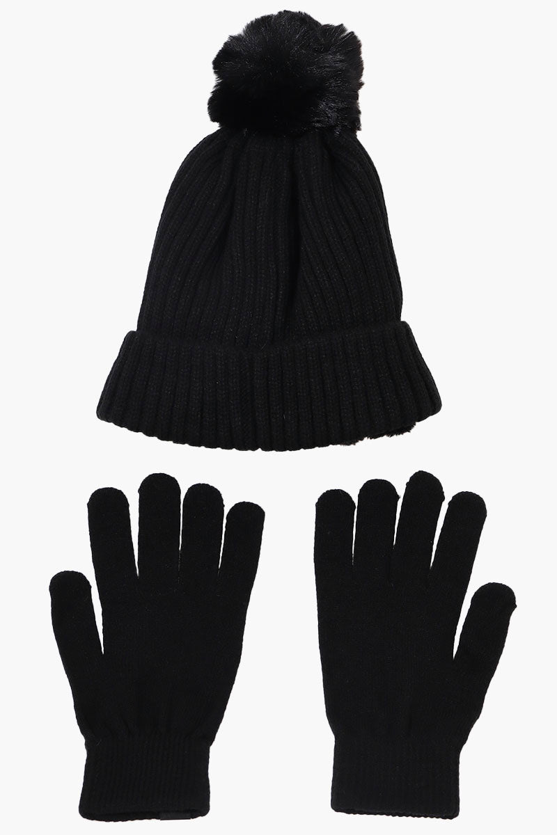 Canada Weather Gear Gloves Pom Pom Hat Set - Black - Womens Hats - Canada Weather Gear