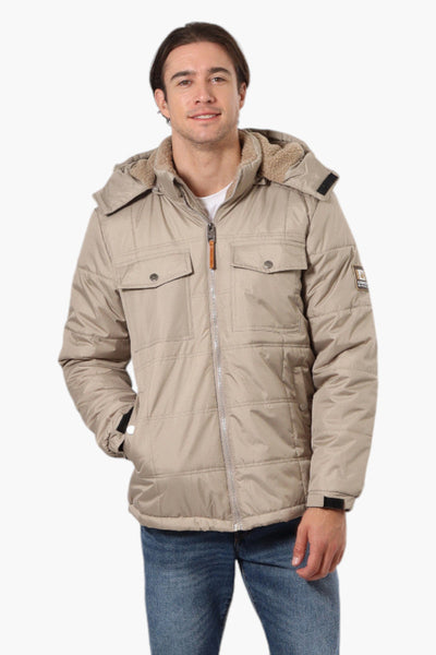 Canada Work Gear 4 Pocket Sherpa Lined Hood Bomber Jacket - Beige - Mens Bomber Jackets - Canada Weather Gear