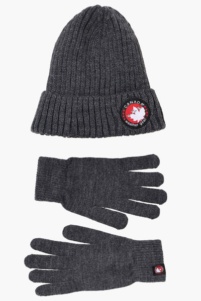 Canada Weather Gear Gloves Cuffed Beanie Hat Set - Grey - Womens Hats - Canada Weather Gear