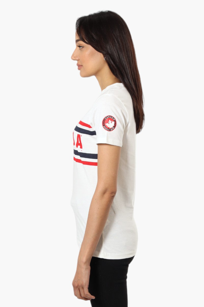 Canada Weather Gear Striped Canada Print Tee - White - Womens Tees & Tank Tops - Canada Weather Gear