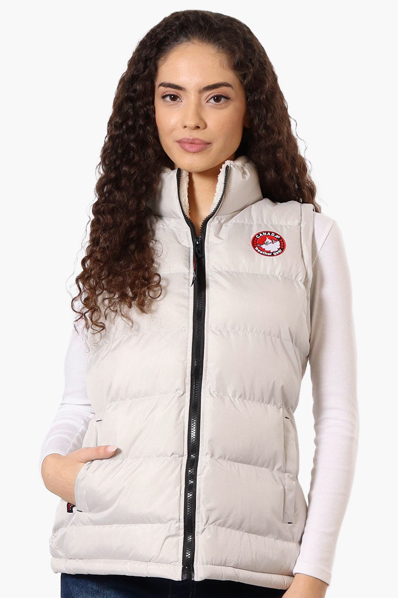 Canada Weather Gear Fleece Lined Collar Bubble Vest - Stone - Womens Vests - Canada Weather Gear