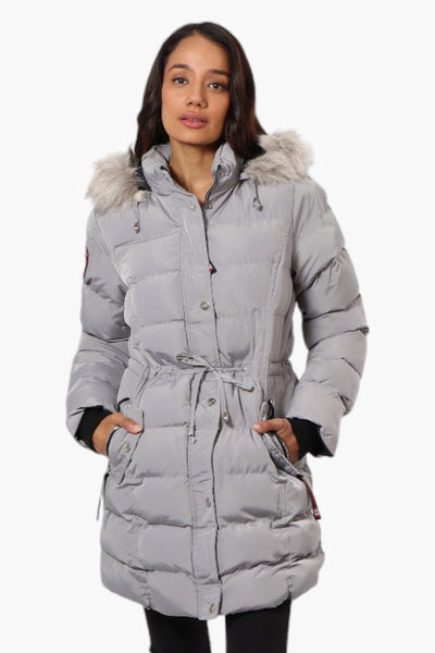 Canada Weather Gear Tie Waist Vegan Fur Hood Parka Jacket - Grey - Womens Parka Jackets - Canada Weather Gear