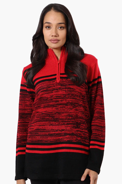 Canada Weather Gear Patterned 1/4 Zip Pullover Sweater - Red - Womens Pullover Sweaters - Canada Weather Gear