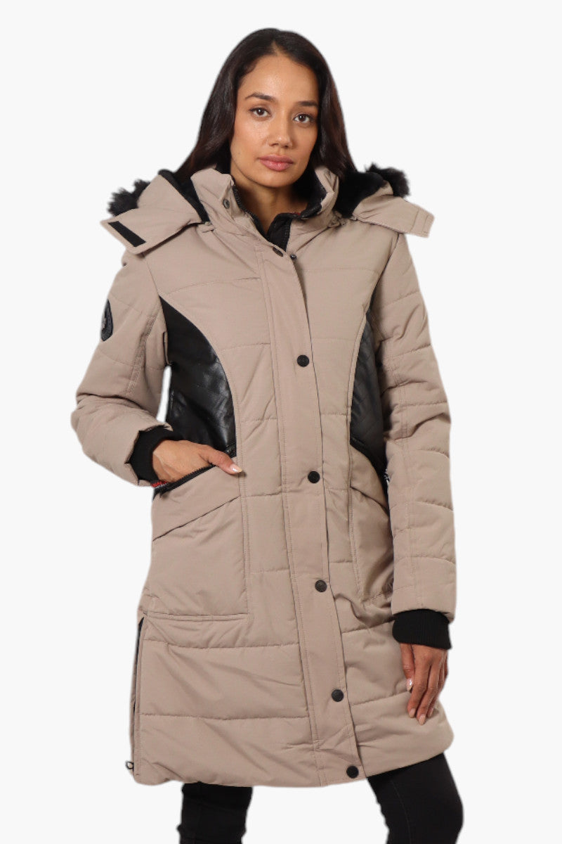 Canada Weather Gear Vegan Leather Insert Parka Jacket - Beige - Womens Parka Jackets - Canada Weather Gear