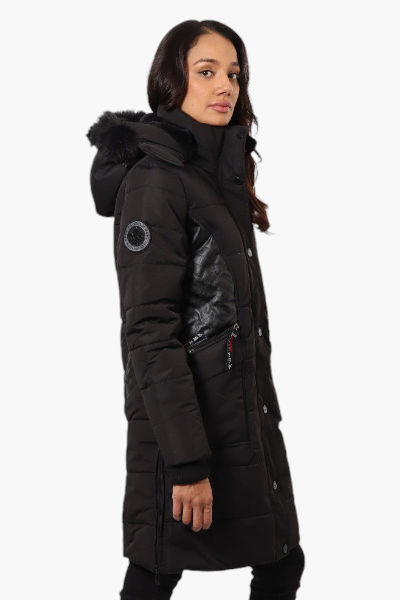 Canada Weather Gear Vegan Leather Insert Parka Jacket - Black - Womens Parka Jackets - Canada Weather Gear