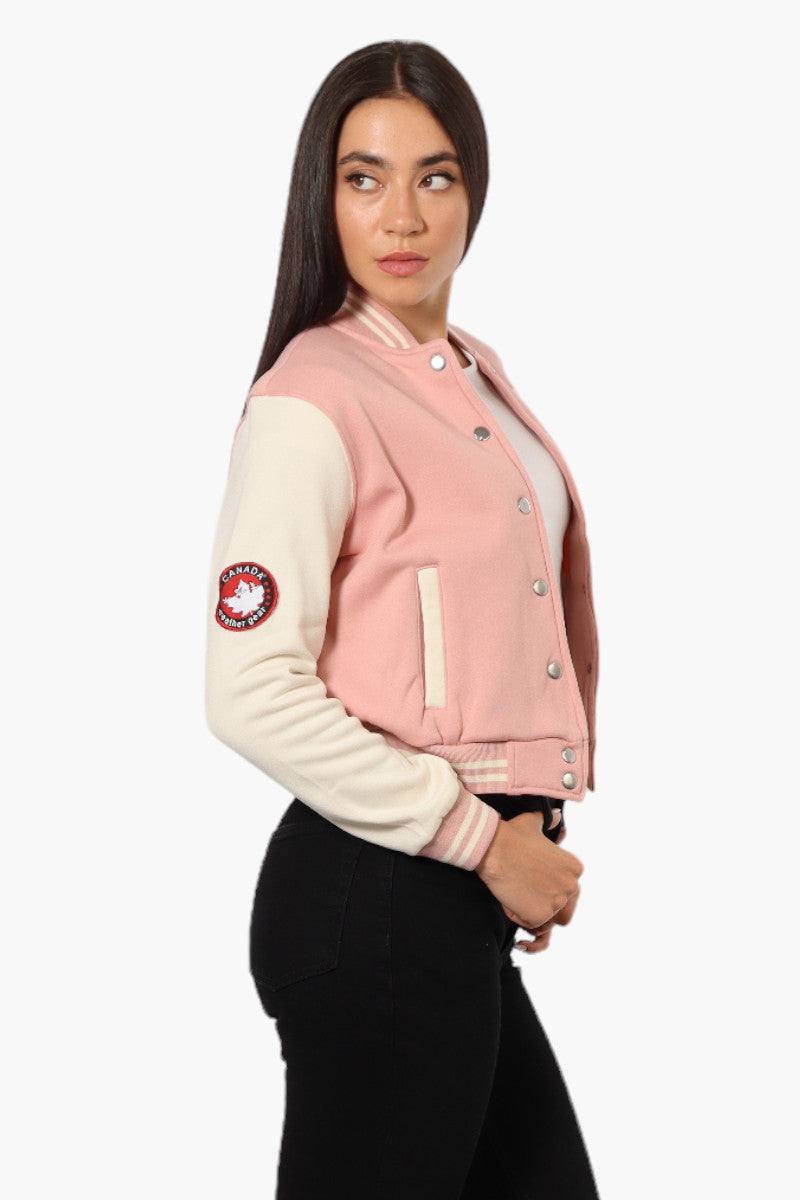 Canada Weather Gear Contrast Sleeve Varsity Lightweight Jacket - Pink - Womens Lightweight Jackets - Canada Weather Gear