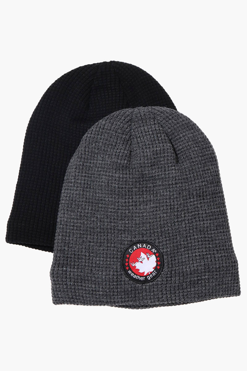 Canada Weather Gear 2 Pack Plush Lined Beanie Hat - Grey - Mens Hats - Canada Weather Gear