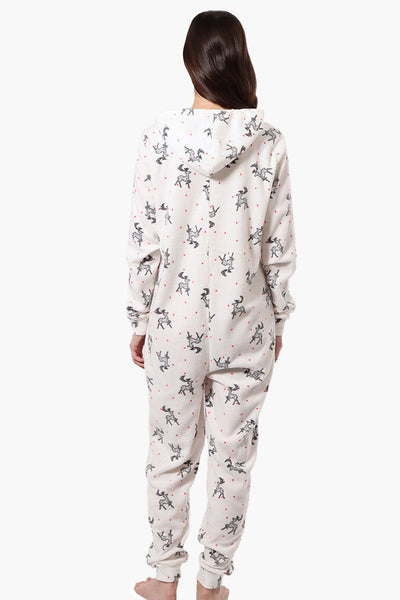 Cuddly Canuckies Hooded Reindeer Pattern Onesie - White - Womens Onesies - Canada Weather Gear