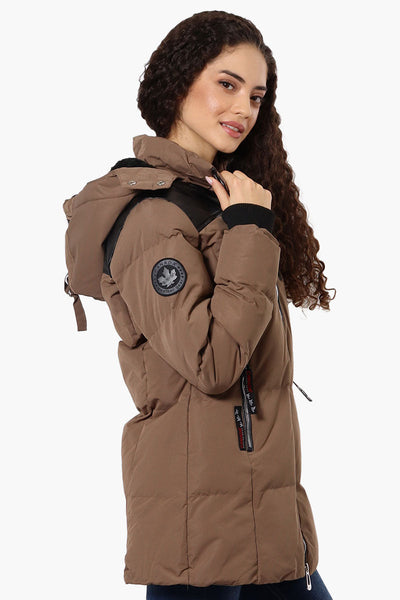 Canada Weather Gear 3/4 Length Vegan Leather Parka Jacket - Brown - Womens Parka Jackets - Canada Weather Gear