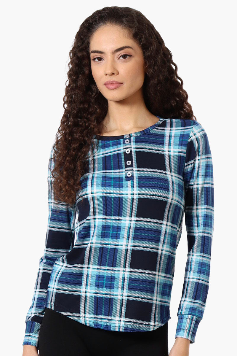 Canada Weather Gear Plaid Henley Pajama Top - Navy - Womens Pajamas - Canada Weather Gear